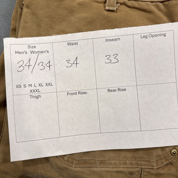 Carhartt Double Knee Tan Pants Men's BO1 BRN USA Loose 34X34 LOGGER BUTTONS - Picture 6 of 7